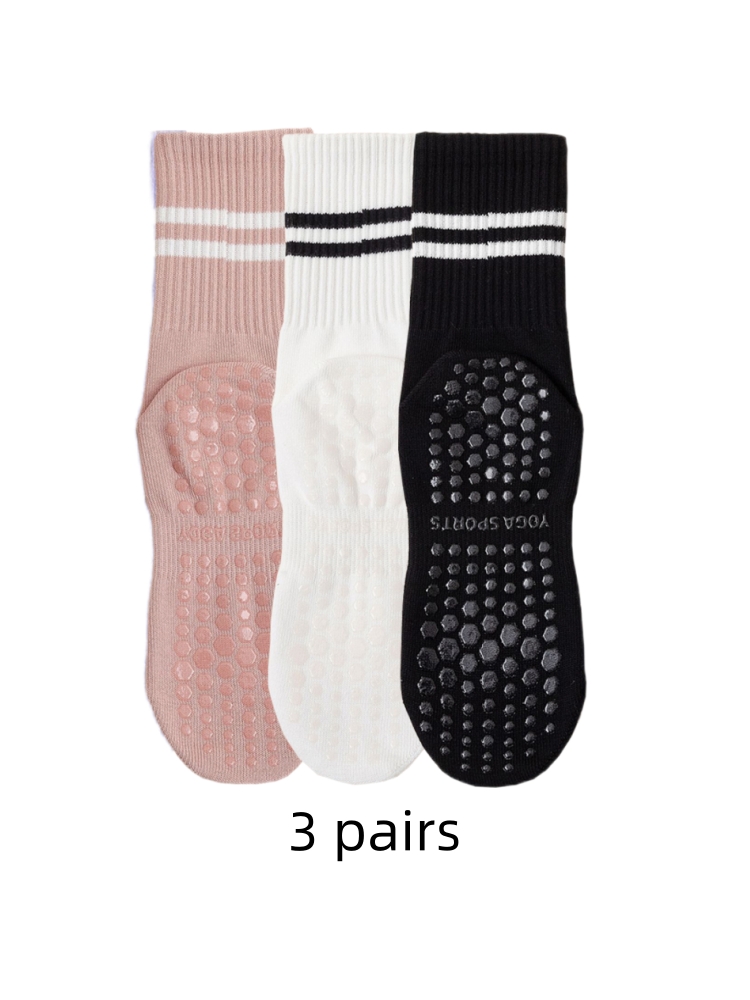 Medias Para Pilates Y Yoga - ヨガ用ソックス3足セット、ミディアム丈、純綿製、滑り止めシリコン付き、屋内でのフィットネスやピラティスに最適、女性用スポーツソックス、卸売。