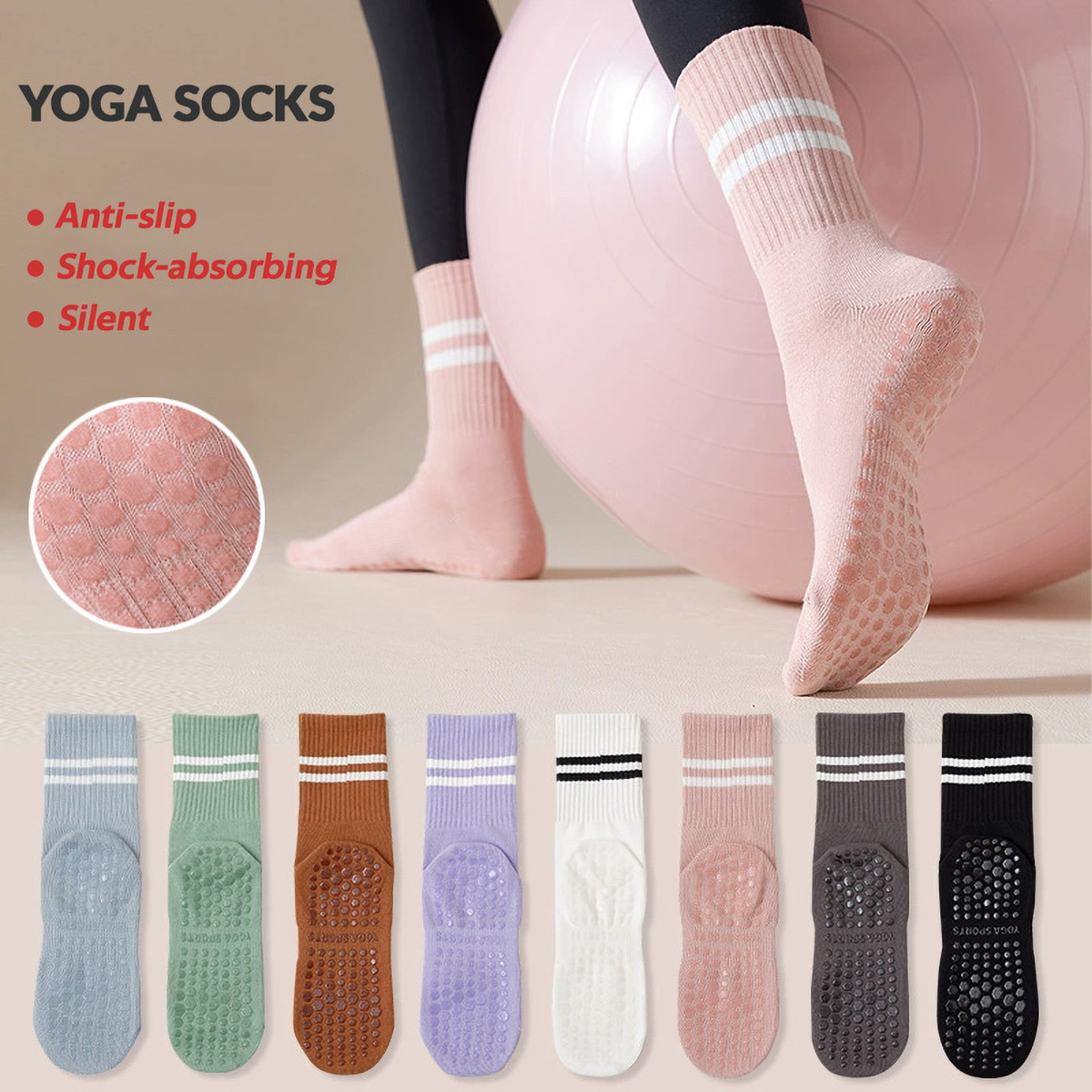 Medias Para Pilates Y Yoga - 3足組 ロングヨガソックス 女性用 グリップ付き 滑り止めソックス ピラティス、バレエ、ダンス、ヨガ用