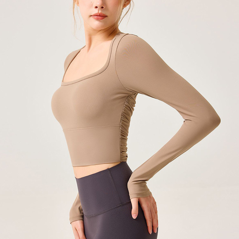 胸パッド付き、背中が美しく見える長袖ヨガトップス。ランニング - Pilates Yoga One のレビューと価格