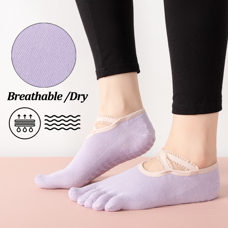 レディースノンスリップピラティスソックス女性レース包帯ヨガソ - Medias Para Pilates Y Yoga のレビューと価格