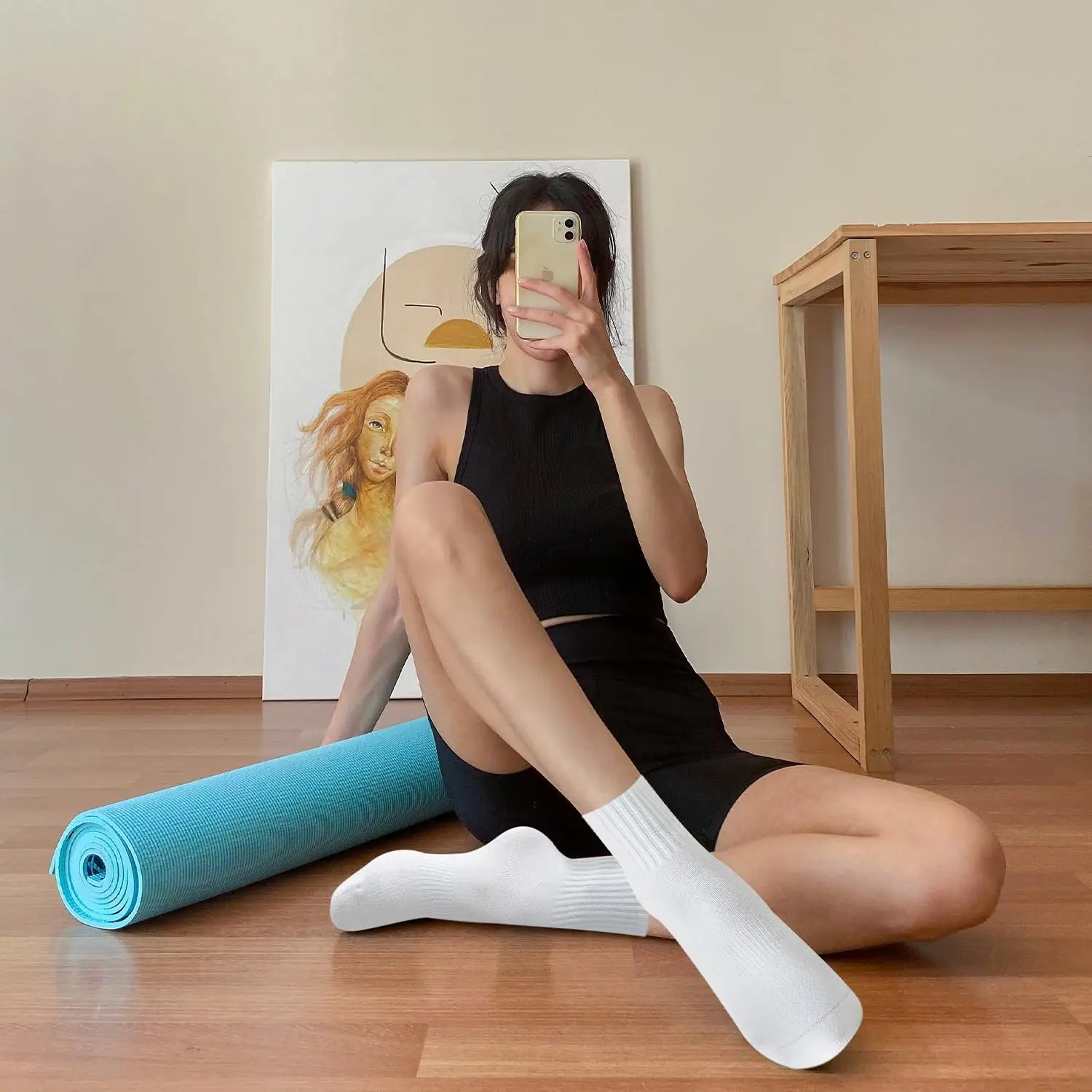 女性用ヨガソックス4足、ソリッドカラーのミッドソール滑り止め - Pilates & Yoga Vida のレビューと価格