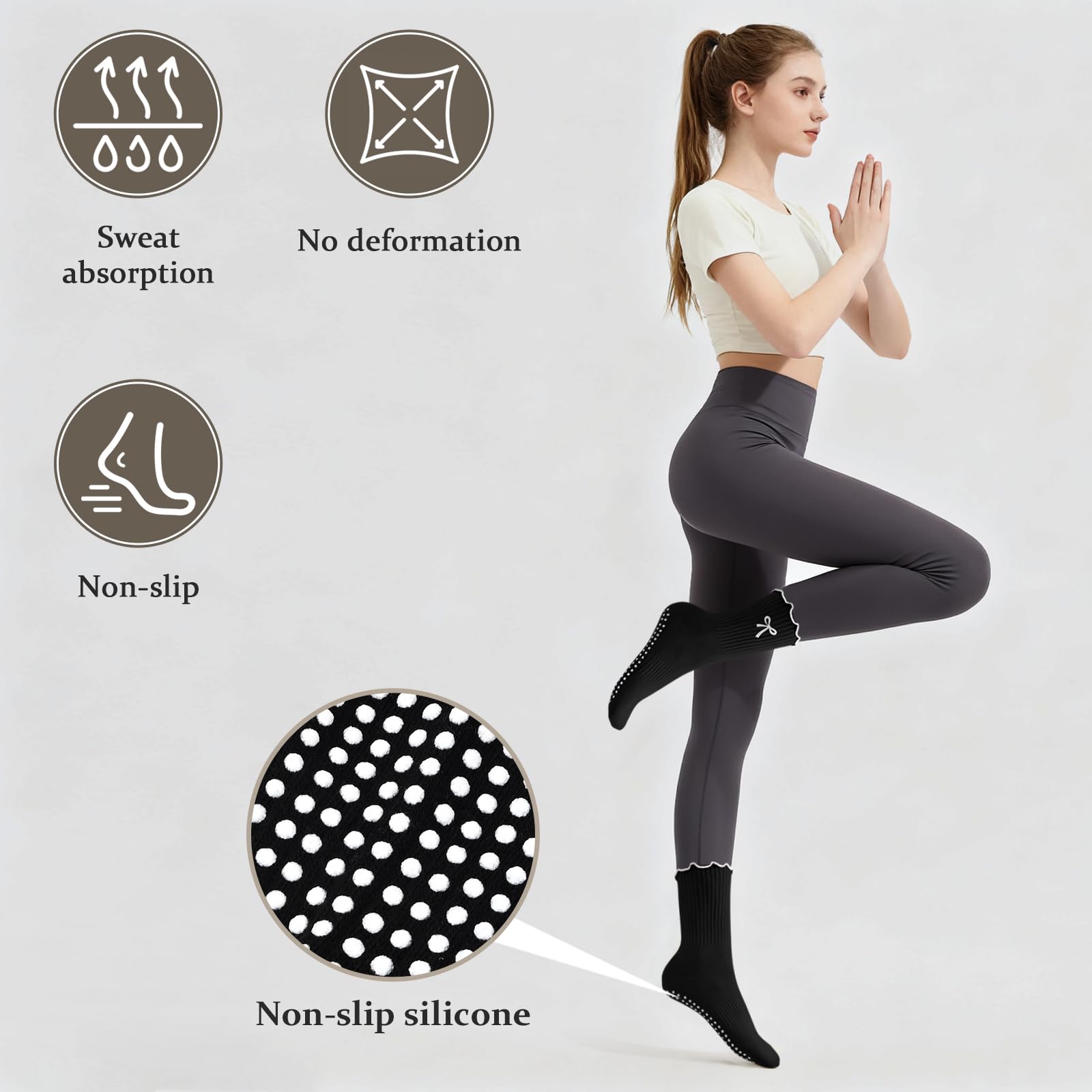 滑り止めグリップ付きピラティスソックス1組、純綿通気性ヨガソ - Medias Para Pilates Y Yoga のレビューと価格