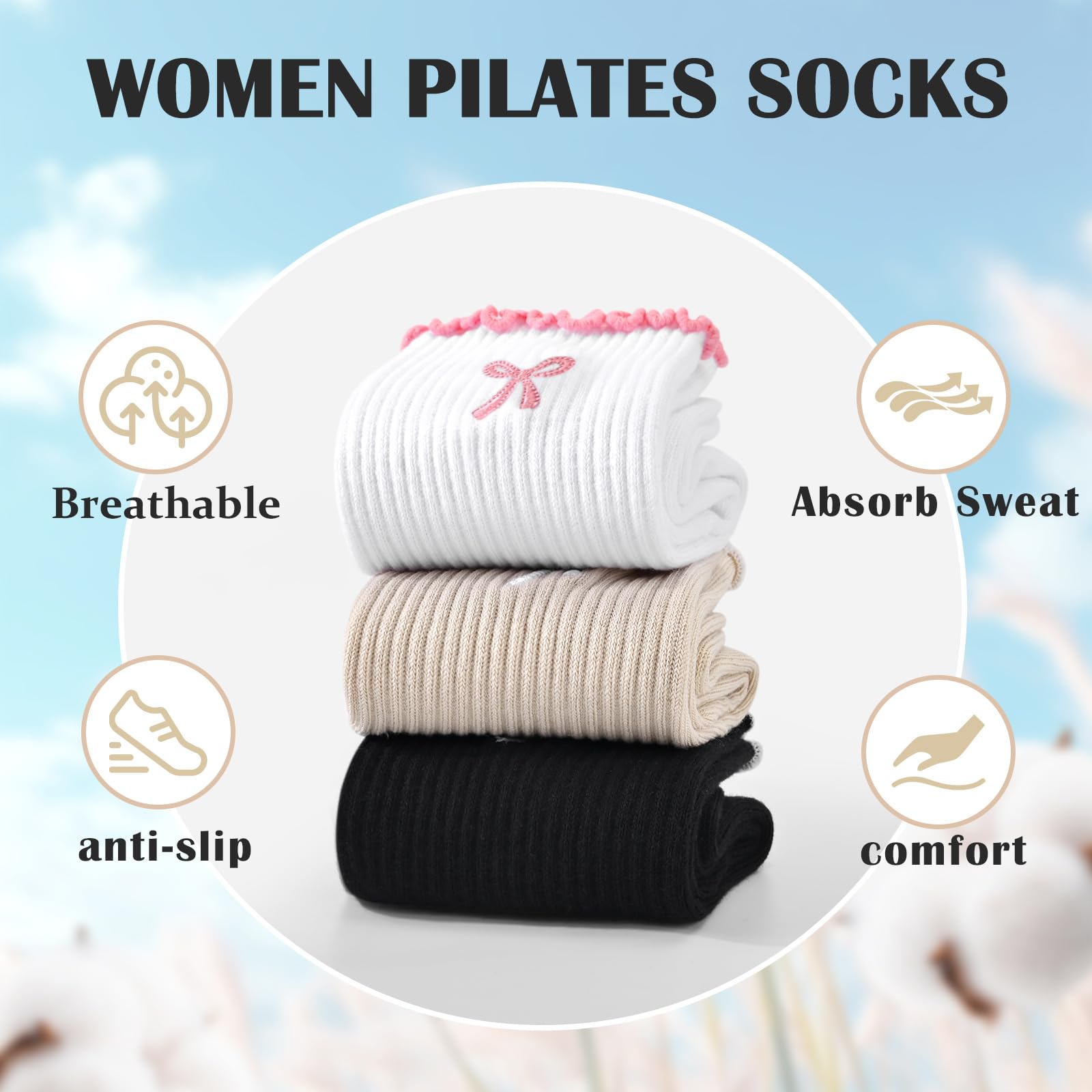 滑り止めグリップ付きピラティスソックス1組、純綿通気性ヨガソ - Medias Para Pilates Y Yoga のレビューと価格